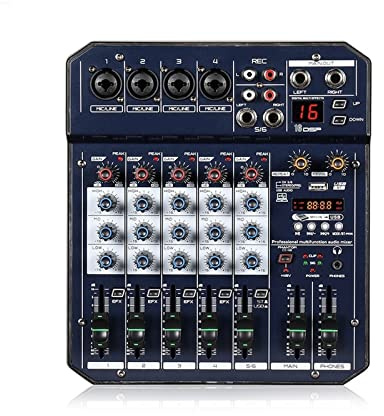 Consolle DJ, Mixer for console di missaggio con scheda portatile T4 Alimentazione phantom 48V integrata Supporta lettore MP3 BT DJ Live Party Mixer(T6)