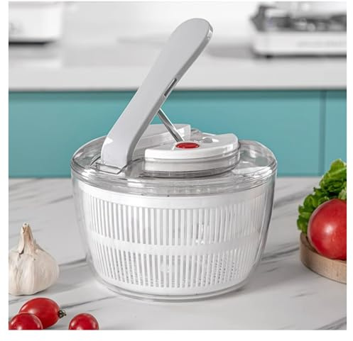 Essoreuse à salade et lanceur à salade à bouton-poussoir – Double panier étanche pour légumes verts frais, mélangeur de qualité alimentaire et dissolvant d'eau pour laitue, baies, légumes (blanc, 3 L