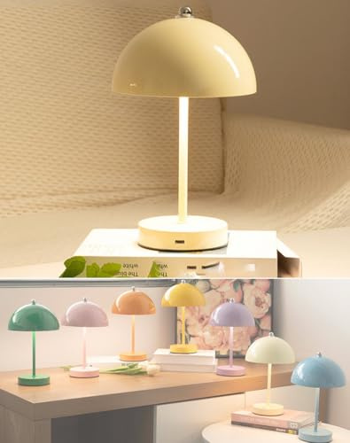 OOWOKS Pilz Tischleuchte Akku Dimmbare Tischlampe Touch Kabellos LED Mushroom Lamp USB Aufladbar Nachttischlampe Ohne Kabel 3000K-6000K Pilz Lampe Tragbare Tisch Lampe mit Batterie für Drinnen,Beige