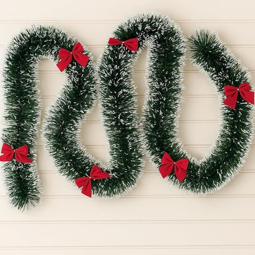 3 Pcs Large Weihnachtsgirlanden, 2m Länge mit Schleifen, Girlande Weihnachten für Treppen, Kamin und Balkon, Weihnachtsdeko Outdoor, Tannengirlande für Festliche Atmosphäre