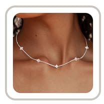 ZHESHY Gold Silver Necklace for Women Dainty Clover Flower Diamond Necklace | Trendy 14K Gold Plated CZ Necklaces for Girls,Non Tarnish Stack Choker for Wedding Brides,Jewellery,Birthday Gifts for Women