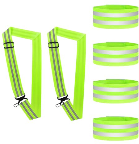 KUAJTUN Set di 6 accessori riflettenti regolabili per corsa, tra cui cinghie ad alta visibilità e fasce riflettenti per adulti, per jogging, passeggiate, ciclismo, corsa, accessori per una maggiore