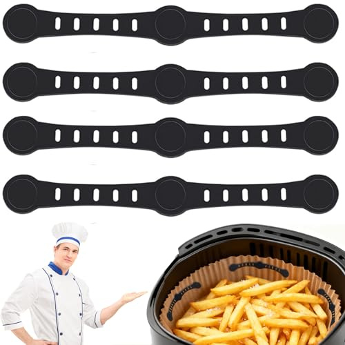 Yieson Aimant Air Fryer Silicone, 12cm Long, Sans BPA, Antidérapant et Résistant à la Chaleur, pour Accessoires de Papier Cuisson, pour Ninja Cosori Philips Preventers (4 Pièces, Noires)