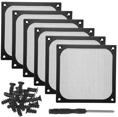 PATIKIL 120mm Fan Filter Grill, 6Pcs Ultra Fine Aluminum Mesh Ventilation Dustproof PC Cooling Fan Grill Covers with Screwdriver and Screws for Desktop Computer Case AC, Black