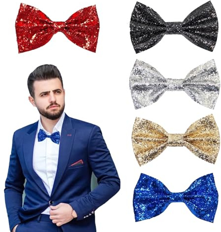 QSZHSL 5 Piezas Pajarita con Lentejuelas para Hombre, Pajarita Brillante Pajarita Ajustable Preanudada, Corbata Lentejuelas, Corbata Brillantes, para Carnaval Fiestas Rave, Baile Boda