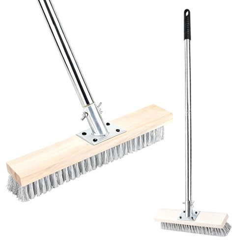 115cm Wire Scrub Weed Brush with Long Handle, Deck Scrub Brush,Wire Broom with Telescopic Handle, Heavy Duty Stiff Metal Bristle Scrubber Broom, for Outdoor Garden Moss Removal