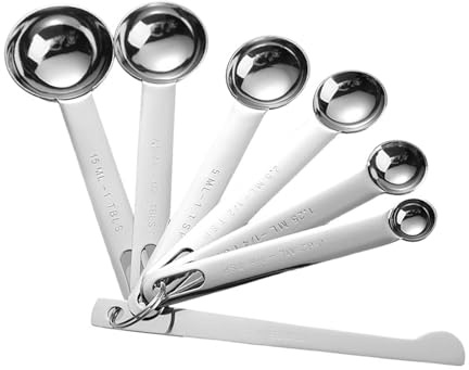 7 Pcs Stainless Steel Measuring Spoons Set | Premium Metal Table Spoon & Teaspoon Measuring Spoons for Baking, Cooking & Coffee | Engraved UK/Metric Cups Measurements | Dishwasher Safe