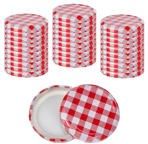 YHNDECO 30 Pcs Twist-Off Replacement, 63mm Mason Jar Lids, Jam Jar Lids for Bottles Jam Drinks Wide Mouth Canning Jar Mason Jar Lug Four Iron Yogurt (Gold)