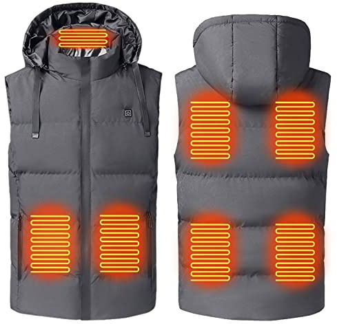 Gilet Riscaldato Uomo Donna Zone Multiple Con USB e Cappuccio Giubbotto Riscaldato Invernale Termica Giacca Riscaldata Smanicato Autunno Piumino Senza Maniche 100 Grammi per Lavoro Caccia Sci MotoM