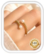 Morfetto Anillo Dorado Ajustable para Mujer de Oro 14K Perlas y Zirconia Singularu Anillos de Compromiso Apilable Abierto Regalo San Valentín Día de la Madre Oro Pearl
