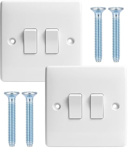 2 Set 2 Gang 2 Way Light Switch Double Light Switch White, Two Way Lights Switchs with Screws for Office Home Garages Schools Workshops, White Moulded 10A AC100-250V