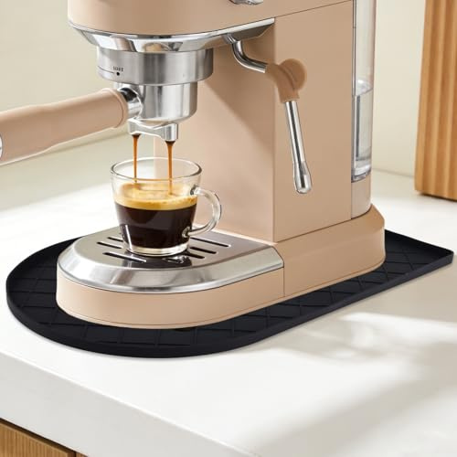 15.7x9.8in/40x25cm Silicone Coffee Mat for Countertop, Espresso Machine Pad | with Raised Edge Non-Slip Coffee Maker Spill-Proof Bar Drying Accessories Barista Tools for Kitchen Office Counter (Black)