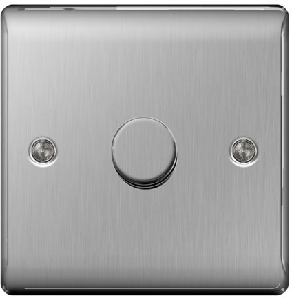 BG Nexus Metal 1 Gang 2 Way Push Dimmer 400W Brushed Steel