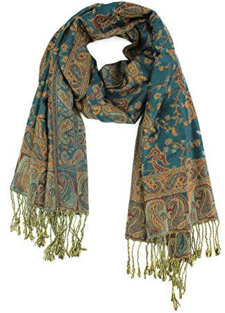 PASKMLNA Damen Paisley Pashmina-Schal, Blaugrünes Paisleymuster, Large