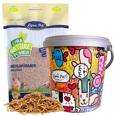 Lyra Pet® | 1 x 10 Liter Mehlwürmer getrocknet in 10 L Design Eimer | Reichhaltige Proteinquellle für Insektenfresser | Futter für Vögel, Reptilien, Amphibien & Fische | Wildvogelfutter Ganzjährig