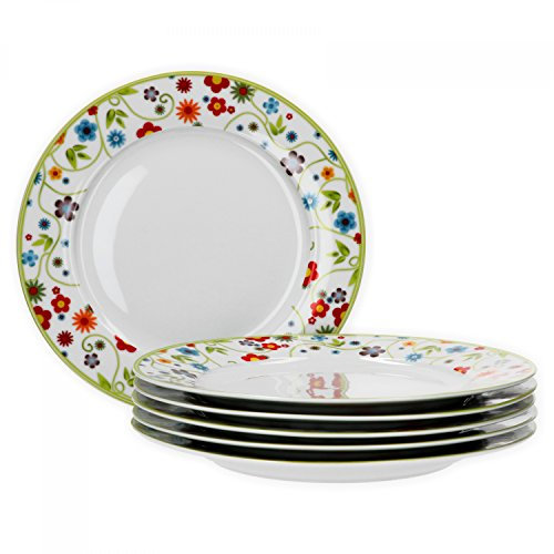 Van Well Lot de 6 assiettes plates série Vario Porcelaine – Couleur au choix Motif fleurs