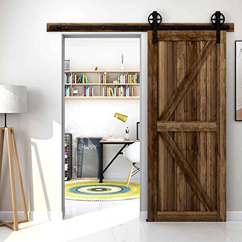 335cm/11FT Schiebetürbeschlag Set Schiebetürsystem Zubehörteil für Schiebetüren Innentüren, Schwarz/Sliding Barn Door Hardware Kit Big Spoke Wheel