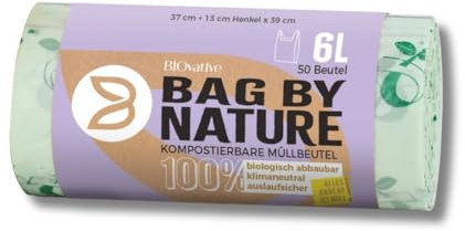 BIOvative PRODUCTS 6L Biomüllbeutel mit Henkel | 200 Müllbeutel, 100% kompostierbar, Made in Germany | Reißfeste Bio-Abfallbeutel, klimaneutralisiert & vegan | Nachhaltig für umweltbewusste Haushalte