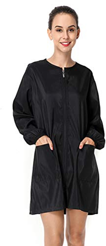 Exttlliy Polyester Fabric Salon Smock Professional Stylist Jacket Waterproof Haircut Cape Barber Apron (Black, L)