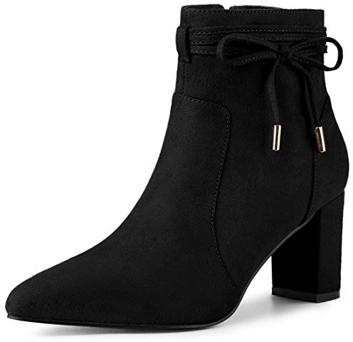 Allegra K Bottines à bout pointu à talon bloc et fermeture éclair pour femme