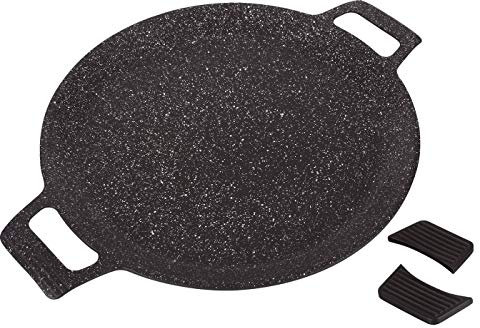 Kamberg Bandeja para hacer Pan/Crepera 32 cm, aluminio fundido, revestimiento piedra, todo tipo de fuentes de calor, incluida la inducción, sin PFOA, negro