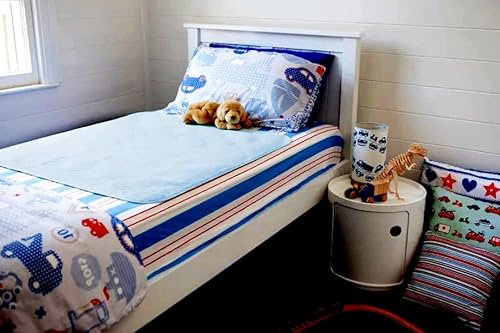 Washable Waterproof Mattress Protector/Absorbent Incontinence Pad/Bedwetting Sheet Without Tucks -Single bed, Blue, Size 85 x 90cm