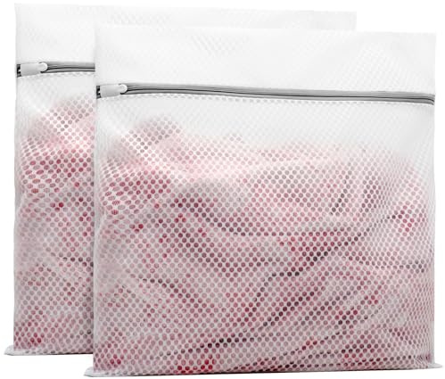 Muchfun 2Pcs Durable Honeycomb Mesh Laundry Bags for Delicates 24 x 24 Inches (2 XX-Large)