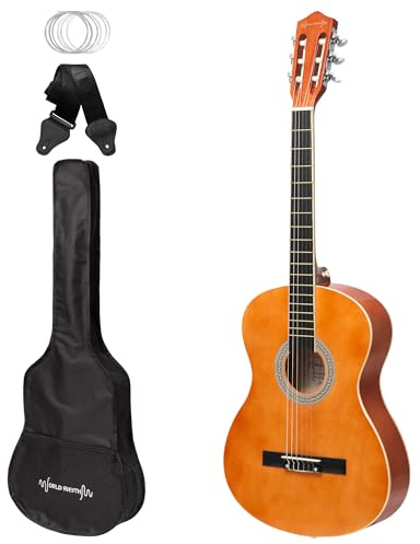World Rhythm Guitarra clásica 4/4 - Guitarra española natural para principiantes, guitarra de tamaño completo, óptima para niños mayores de 12 años