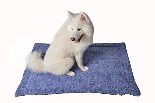 RAIKOU Hundedecke Katzendecke Haustier-Decke mit Plüsch Kissen Fleece-Decke/Tier Schlafdeck Hundebett Haustierbett, waschbar und rutschfest（Blau Melange,80x60cm