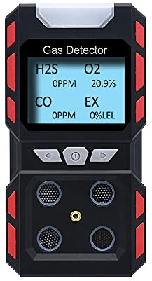 Gas Detector GiiHoo 4 Gas Leak Detector for H2S, O2, CO and EX Portable Visual Gas Monitor with Sound Light Vibration LCD Display, Rechargeable Multi Gas Detector Meter