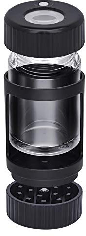 Stash Jar con molinillo de hierbas de especias de mano con aumento hermético tarro de luz LED Grinder para portátil ligero para fácil almacenamiento (negro)