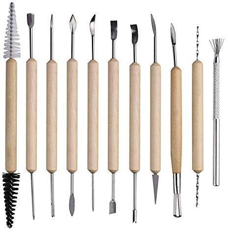 Lot de 11 outils d'argile polymère pour adultes Outils de poterie et de sculpture d'argile - Outils de sculpture en bois Outils en céramique pour sculpter et modeler Outils de poterie pour adultes