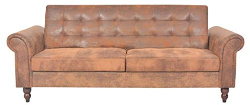 Susany Bäddsoffa med armstöd soffa chesterfield-look ryggstödsoffa med avtagbar sittdyna bäddsoffa gästsäng bäddsoffa sovfunktion 3 liggpositioner soffa set konstläder brun