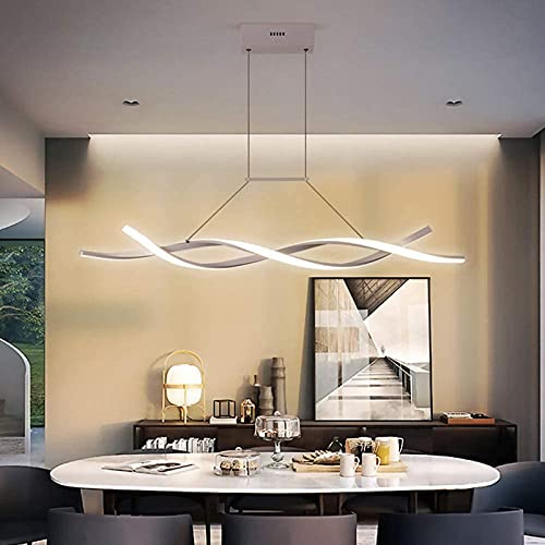 LAIDEPA Lampada a Sospensione LED Dimmerabile con Telecomando Luce Pendente Moderno Creativo Spirale Design Lampadario per Isola della Cucina Bar Sala da Pranzo Salotto Loft (L31.49in, Bianco)