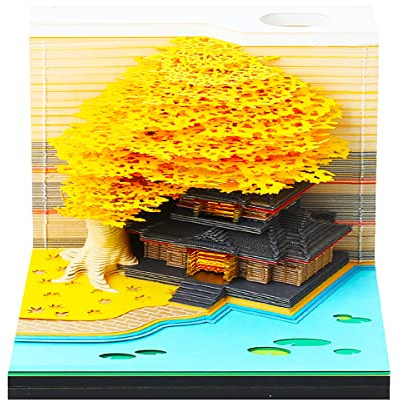 Buladle 3D Memo Pads with Light & Pen Holder& Dispenser Cute Notepads Convenience Stickers Paper Carving Building Block Funny Office Décor