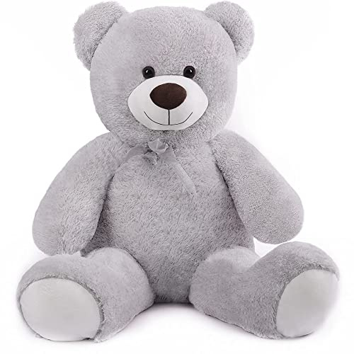 SNOWOLF Riesen XXL Teddybär Plüsch Kuschelbär Plüschbär mit Knopfaugen 110cm, Groß Weiches Teddy Bear Stofftier Geschenk ​am Geburtstag, Valentinstag oder Weihnachten（1.1m, Grau）