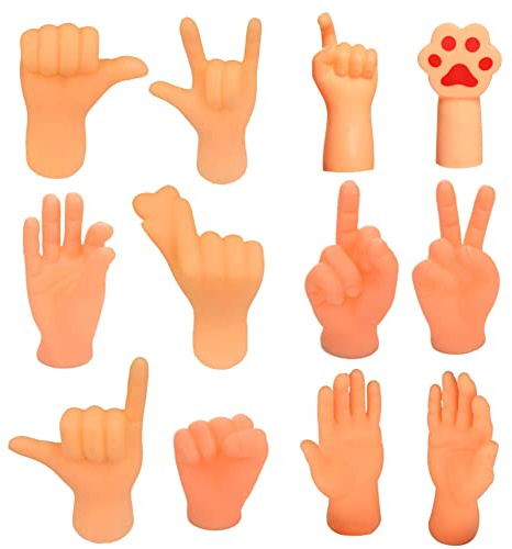 Giftik 12-teiliges Miniatur-Fingerpuppen-Set, kleine realistische kleine linke Hände, rechte Hände, Partyzubehör, Unterhaltungsrequisiten (Beige)