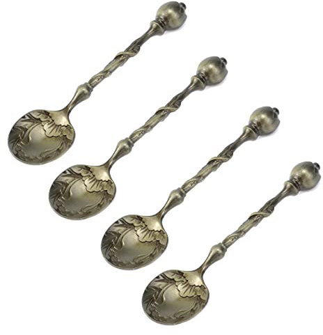MY MIRONEY Cucchiaini vintage intagliati in lega di zinco, cucchiaini da caffè in bronzo antico, cucchiaini da tè decorativi, mini cucchiai da dessert intagliati, confezione da 4
