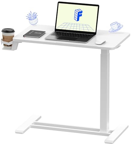 FLEXISPOT H7 Adjustable Overbed Bedside Table with Wheels Pneumatic Mobile Standing Desk Laptop Desk Rolling Computer Cart Movable Overbed Table Hospital Home Use(27.6 W x 15.7 D, White)