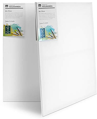 M MERCEO 2er-Set Künstler-Leinwand zum Bemalen 50x70cm groß. Die leere, weiße Leinwand aus 100 Prozent Baumwolle ist gespannt auf FSC Holz-Keilrahmen mit 17mm Stärke, 280g/m², 2-fach weiß grundiert