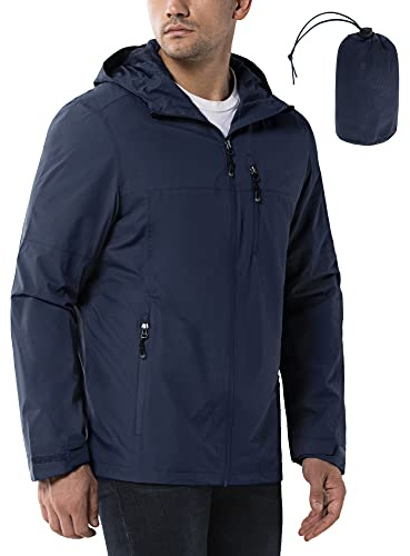 33,000ft Men's Outdoor Waterproof Jackets Packable Windbreaker Lightweight Quick Dry Raincoat Outdoor Jacket for Cycling Camping Navy Blue L