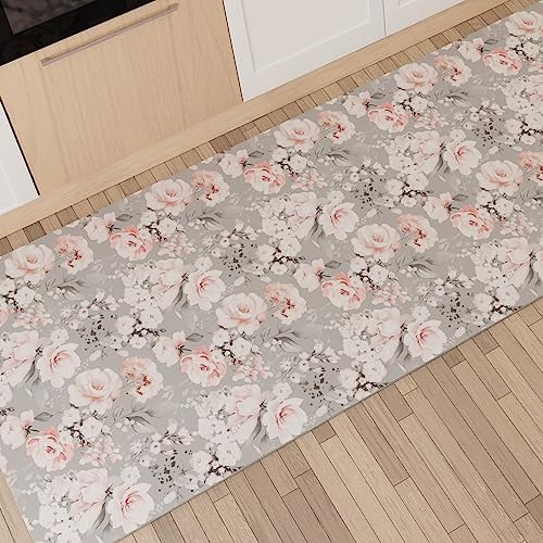 PETTI Artigiani Italiani - Küchenteppich Läufer Küchenläufer rutschfest und waschbar 52 x 180 cm Blumenmuster 17 Grau 100% Made in Italy
