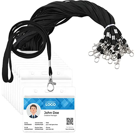 Ausweishülle mit Band,HOMEMARS 20 Stück Kartenhülle mit Band (Lanyard), 20 Stück Schlüsselband,Schwarz,Nylon schlüsselband Lang, 20 Stück Kartenhüllen Transparent für Ausweishülle, Scheckkartenhülle