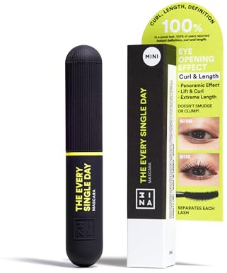 3INA MAKEUP - The Every Single Day Mascara (mini) - Schwarz Wimperntusche Lange Wimpern - Volume Länge Kurve Mascara - Sanduhrbürste Wimperntusche für Empfindliche Augen - Vegan - Cruelty Free | Wimperntusche Lange Wimpern - Volume Länge Kurve Mascara - Sanduhrbürste Wimperntusche für Empfindliche Augen
