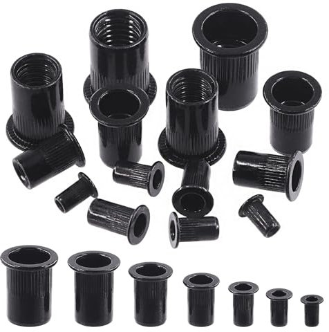 Rustark Dadi rivetti M4 SAE in acciaio al carbonio zincato nero, 100 pezzi, dadi zigrinati a testa piatta, dadi filettati