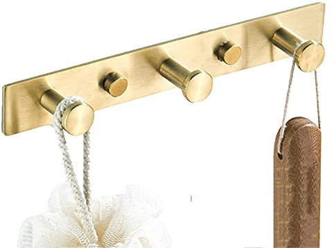Porte-serviettes Porte-Manteau en Acier Inoxydable Patère Murale Crochet Doré Auto-Adhésif Sans Perçage pour Salle de Bain Cuisine-Golden_3 Crochet Matériel de Salle de Bain/Blanc/3 Crochet The New