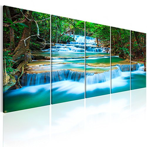 B&D XXL - Akustikbild Wasserfall 100x40cm 5 tlg Bilder Akustikschaum Schallschutz Wand Akustikpaneele Wandpaneele Schalldämmung Wandbild Schallabsorber Akustikplatten Natur Landschaft c-B-0160-b-m