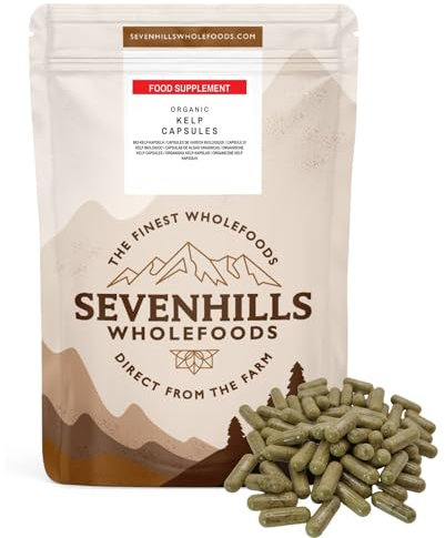 Sevenhills Wholefoods Organic Kelp Seaweed Capsules, Natural Iodine Source, UK Wild Harvested,120 Capsules, Vegan
