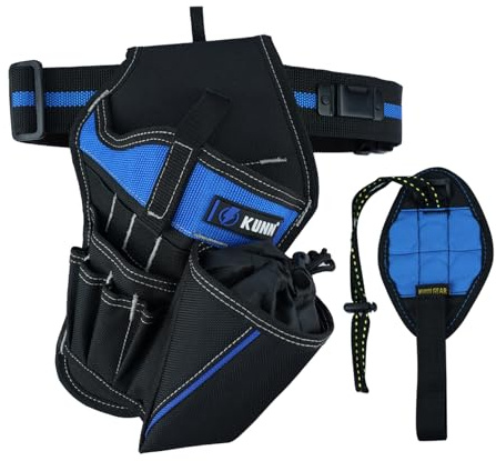 KUNN Funda para taladro con muñequera magnética, funda inalámbrica para taladro, funda para destornillador de impacto con bolsa para brocas, soporte de cuero para cinturón de herramientas, negro y