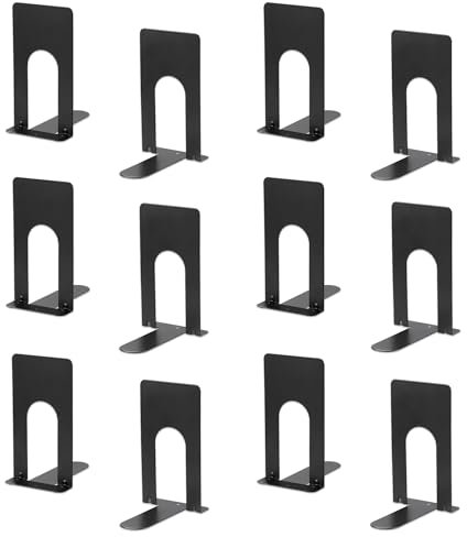 JIANTA 6 Paare Buchstütze aus Metall, Buchstützen Schwarz, Hochwertiges Bücherhalter für Bücher,DVDs,Magazine, 65 x 95 x 125mm/12 Stück